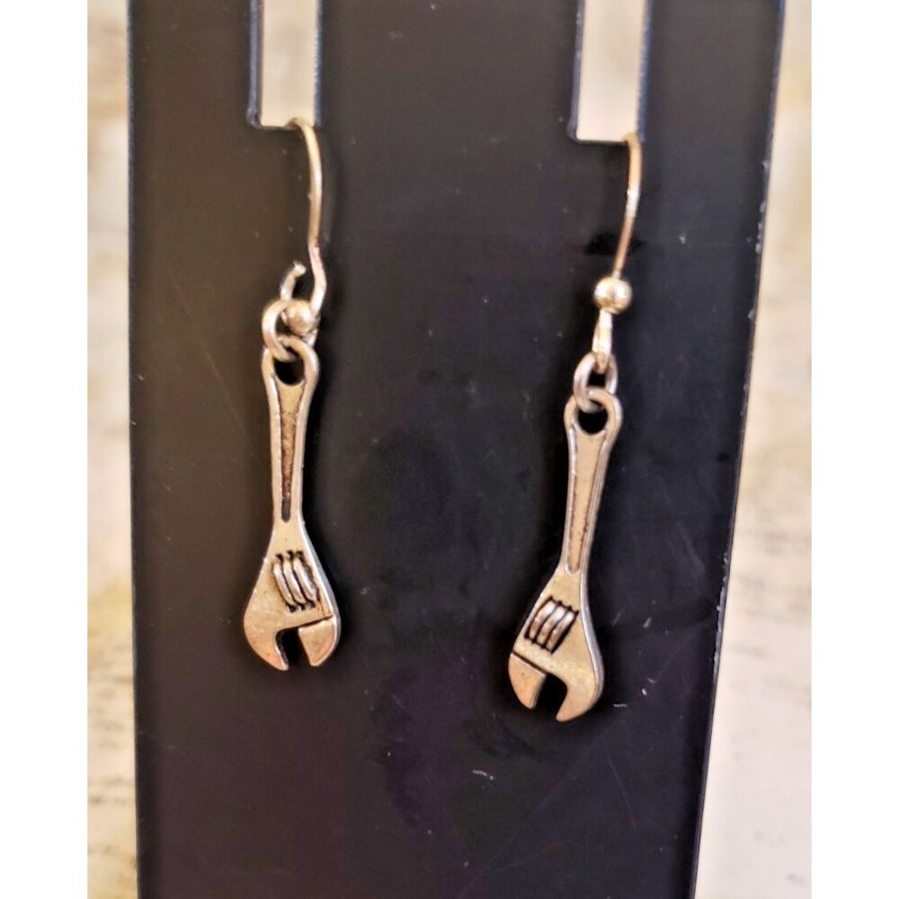 Y2K, Quirky, Whimsical - Miniature Wrench Tool Earrings - Silver Tone